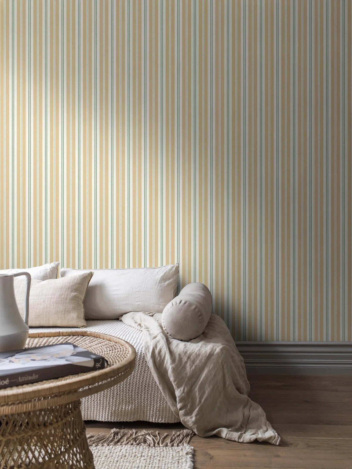 HEDDA Yellow and White Striped Wallpaper