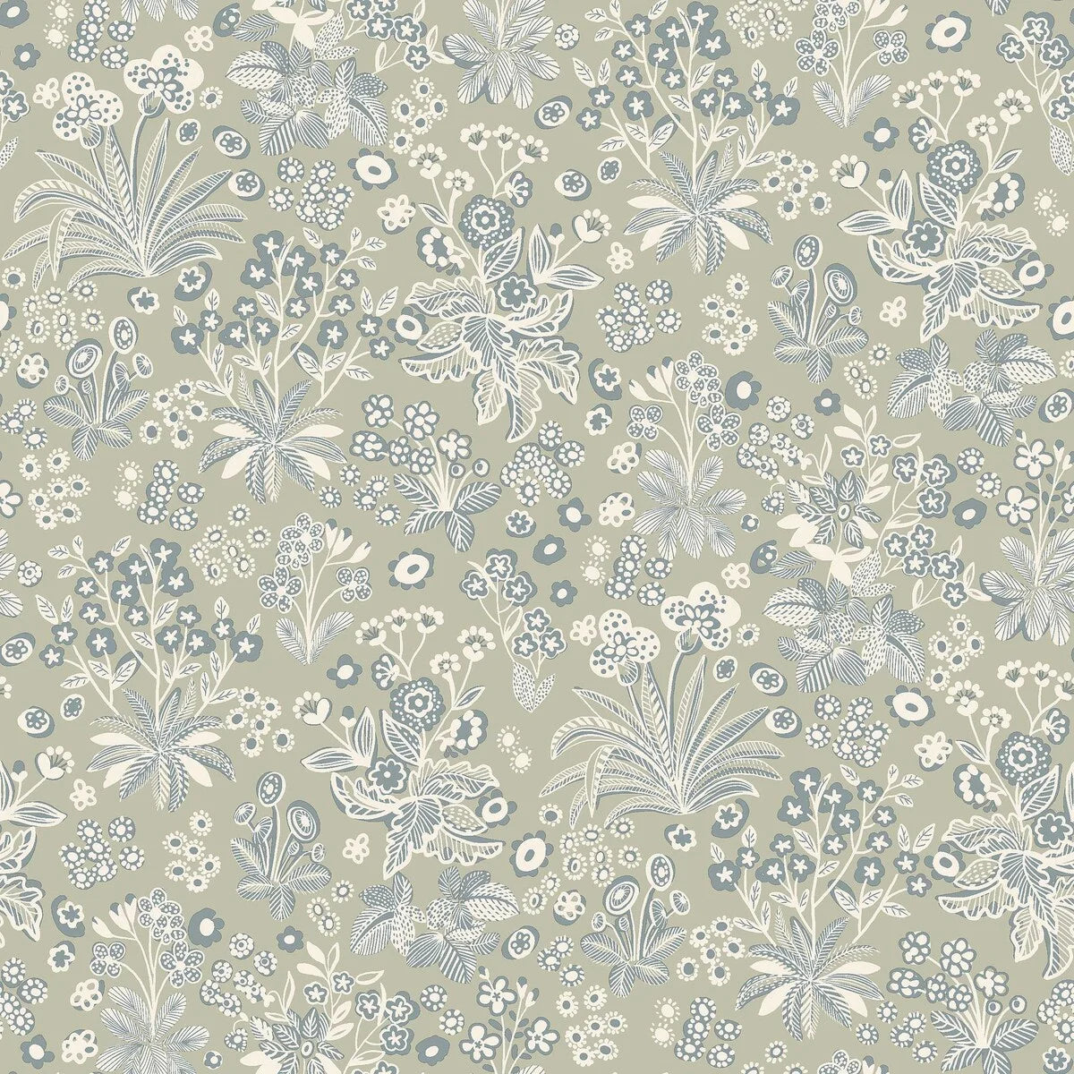 TUVA Khaki Floral Pattern Wallpaper with Cream