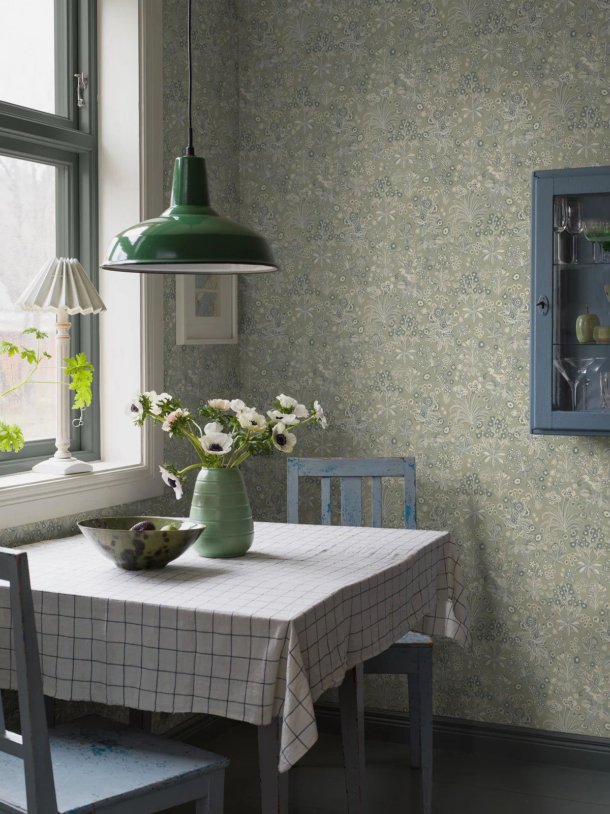 TUVA Khaki Floral Pattern Wallpaper with Cream