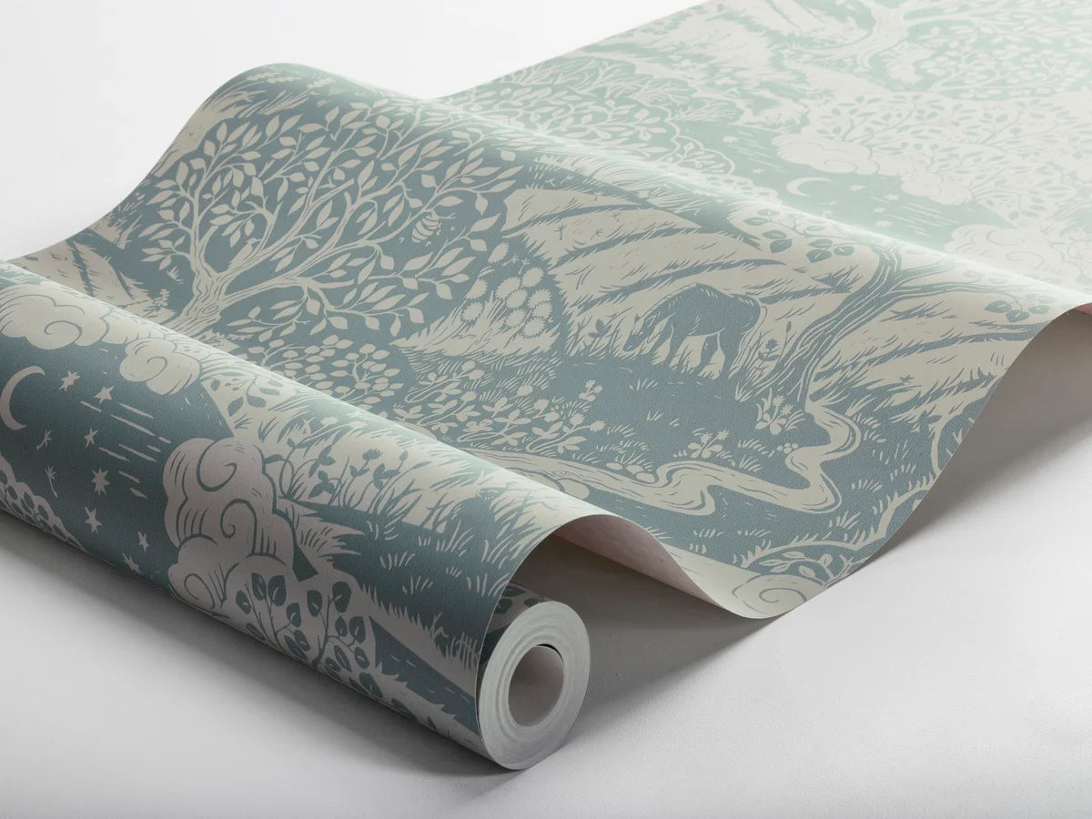 Children's wallpaper with SOLANGEN landscape in blue and beige