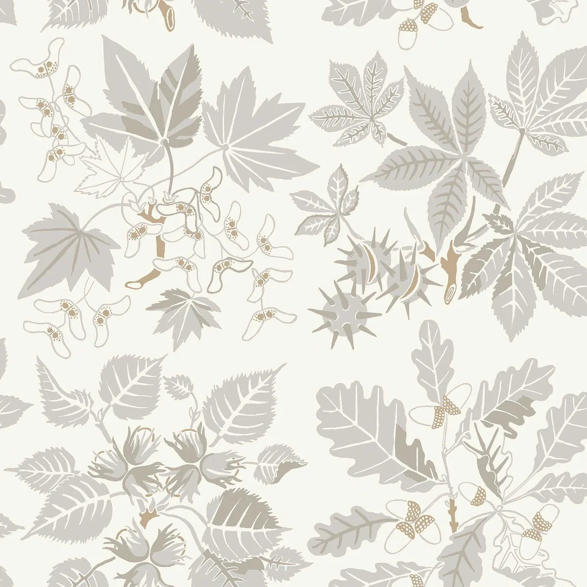 Cream floral leaf wallpaper ARBORETUM with gray
