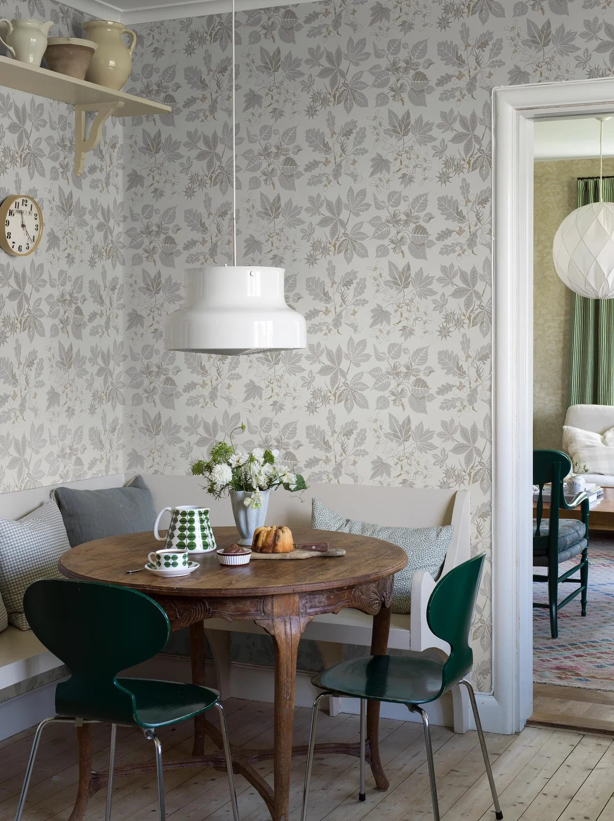 Cream floral leaf wallpaper ARBORETUM with gray