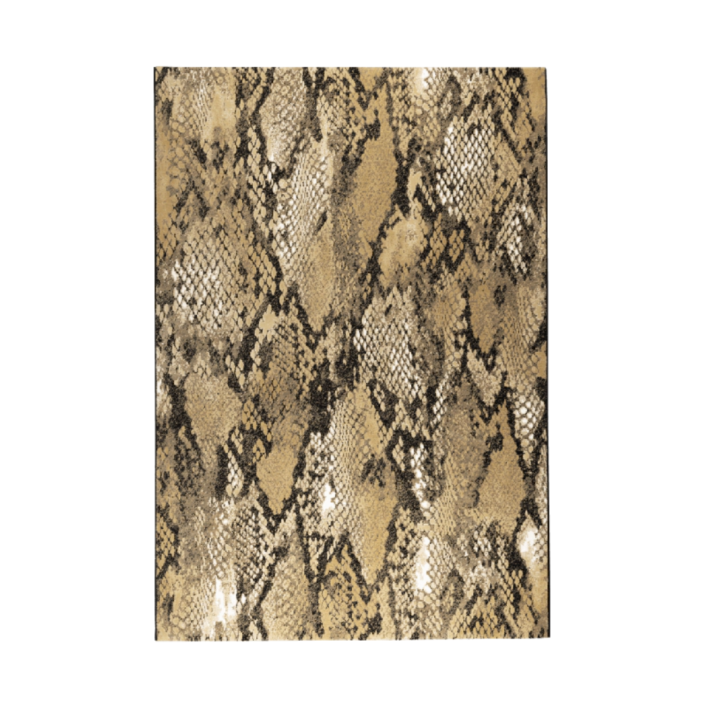 KEEP YOUR ENEMIES CLOSER rug in brown snake print