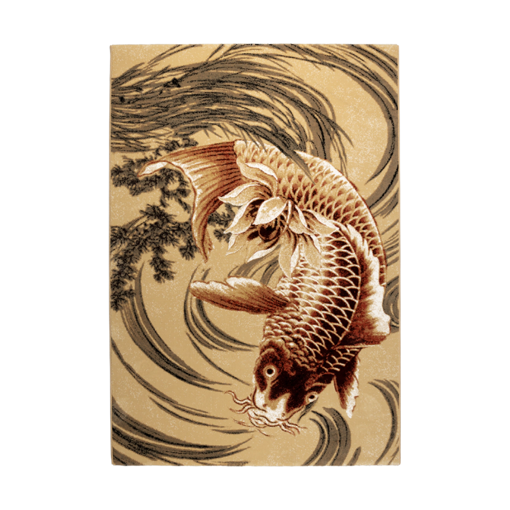 LEGEND OF KOI CARPET beige rug with brown