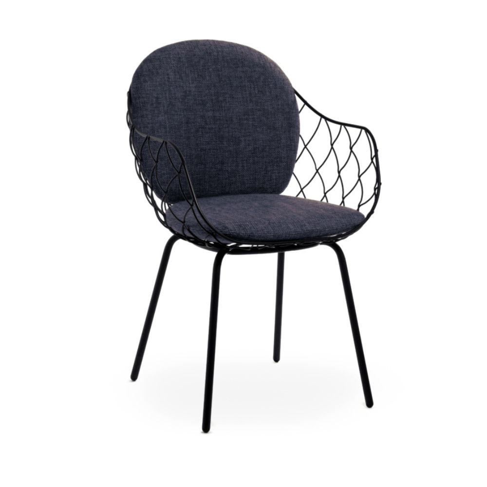 Outdoor chair PIÑA navy blue with a brown base