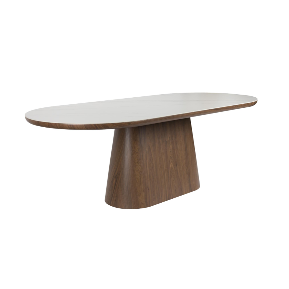 ALMIRA walnut table with marble imitation