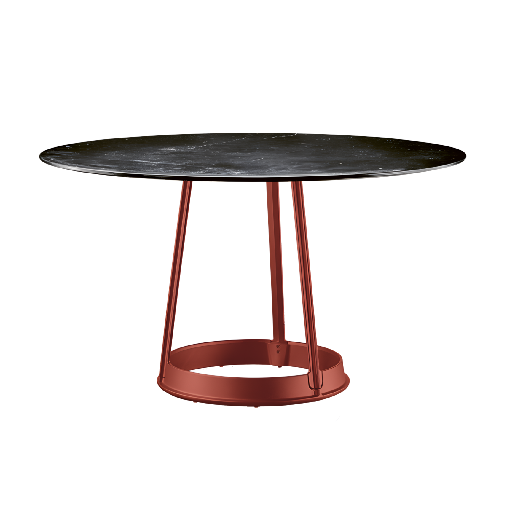 Round table BRUT black marble with red base