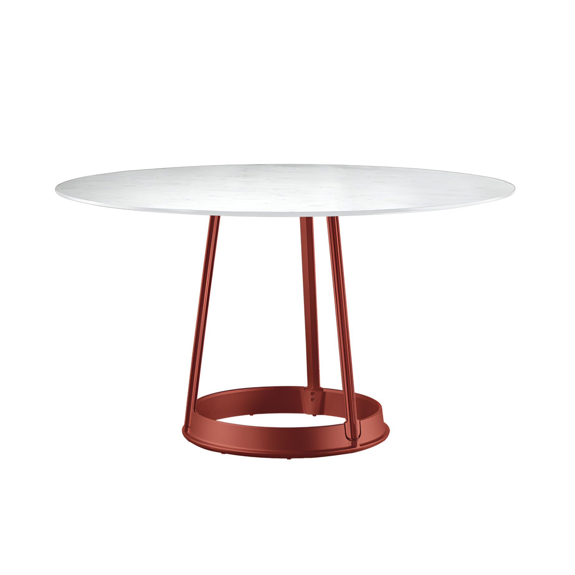 Round table BRUT white marble with red base