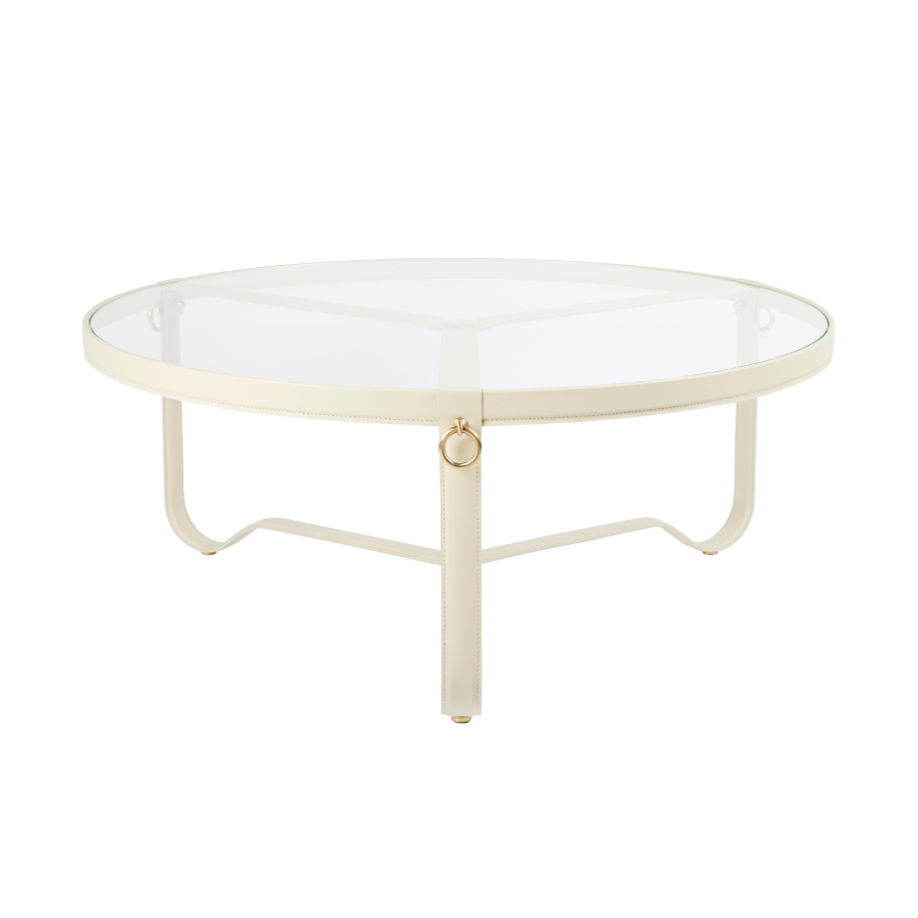 ADNET Couchtisch aus Glas und cremefarbenem Leder