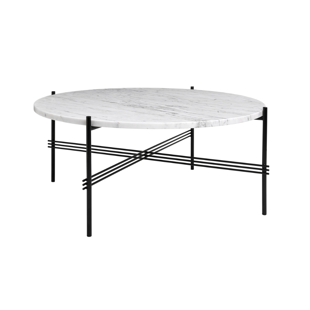 Round coffee table TS white marble with black base
