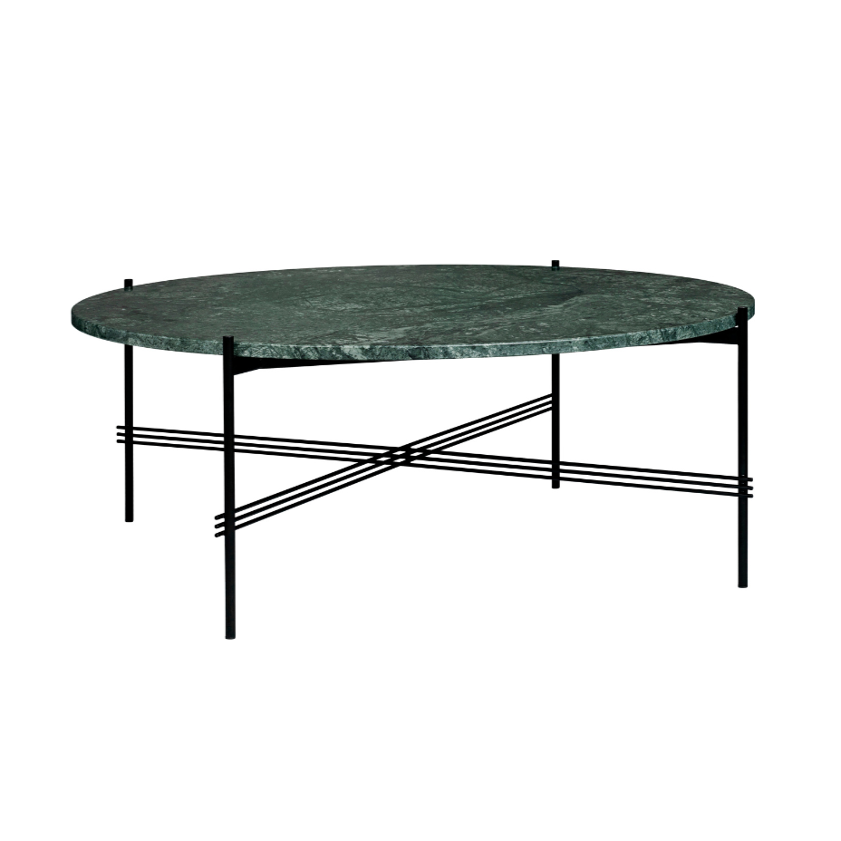 Round coffee table TS green marble with black base