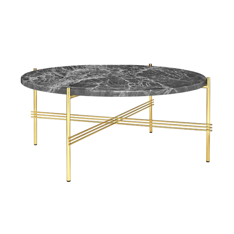 Round coffee table TS gray marble with a gold base