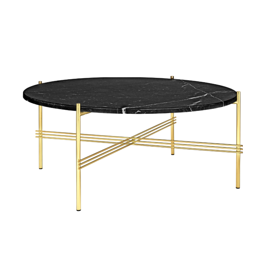 Round coffee table TS black marble with a gold base