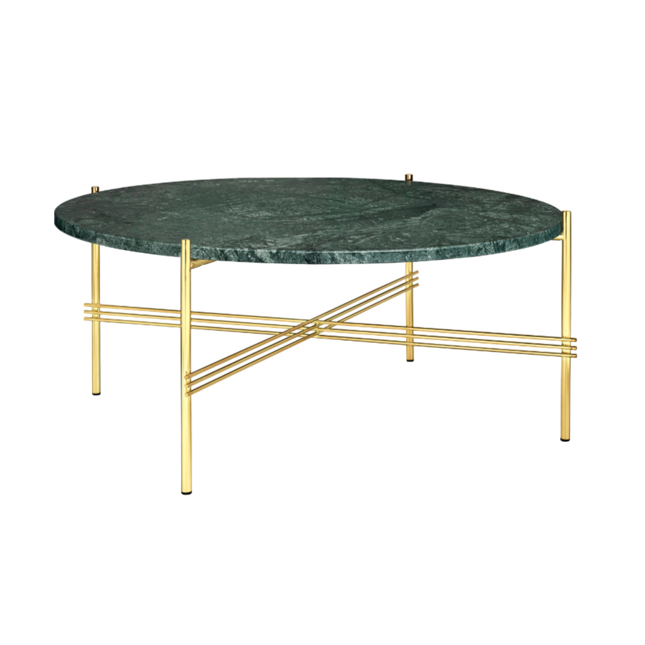 Round coffee table TS green marble with a gold base