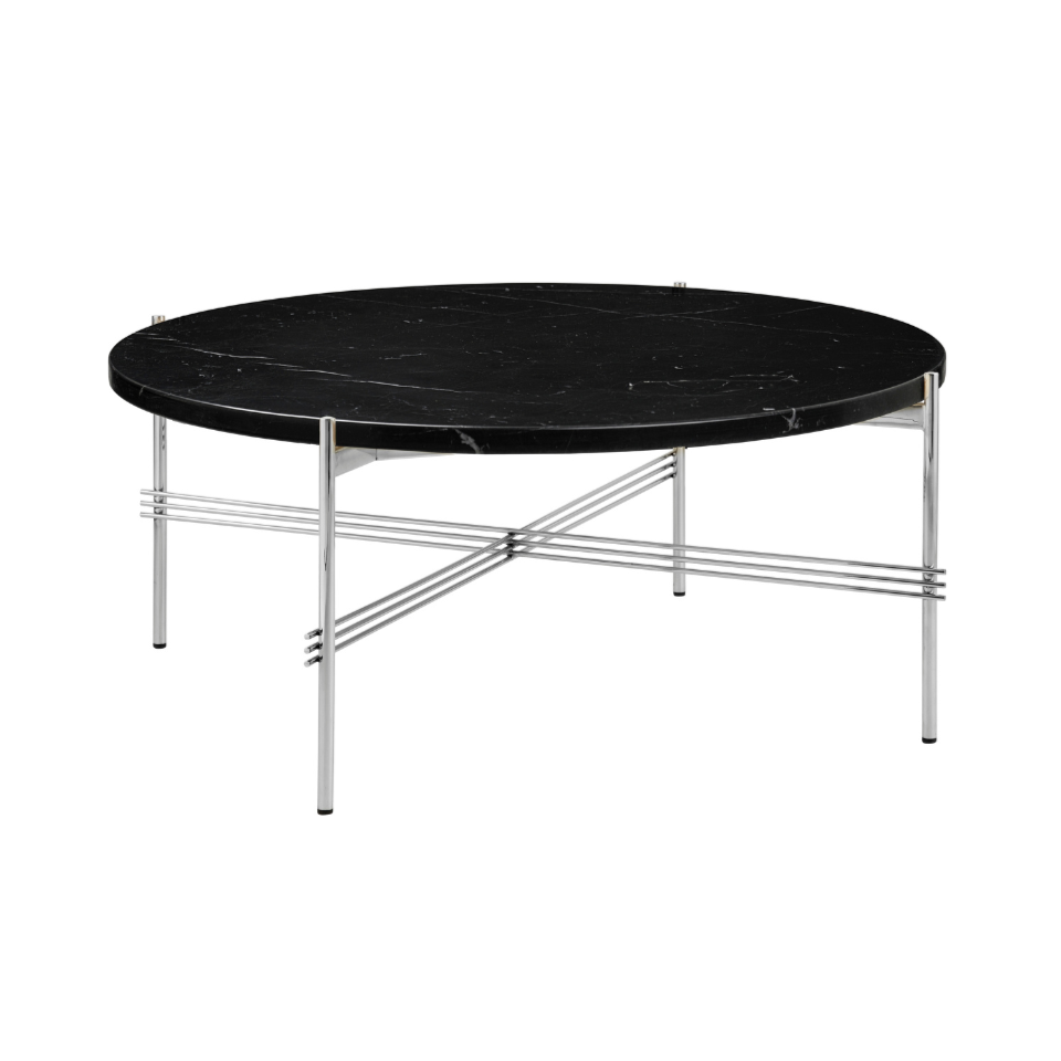 Round coffee table TS black marble with chrome base
