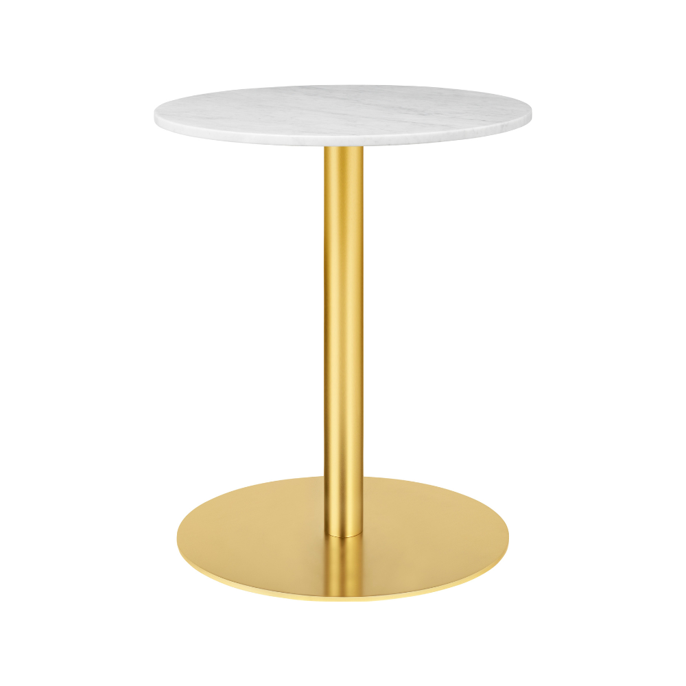 Runder Tisch 1.0 aus weißem Marmor mit goldenem Fuß