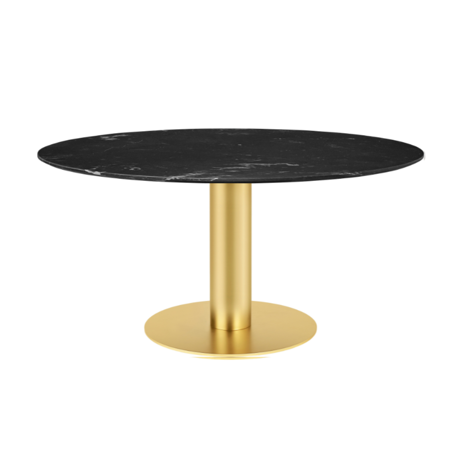 Runder Tisch 2.0 aus schwarzem Marmor mit goldenem Fuß