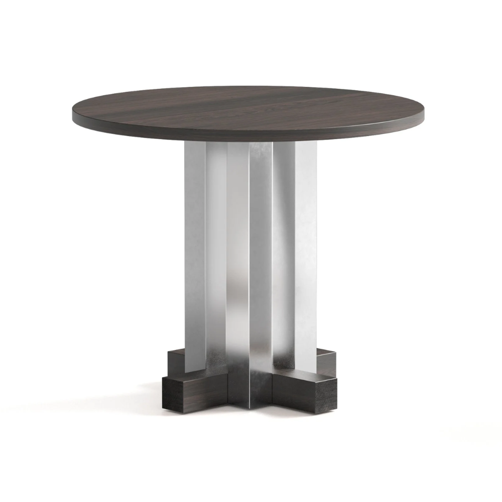 CRUZ round table in aluminum with ebony oak wood