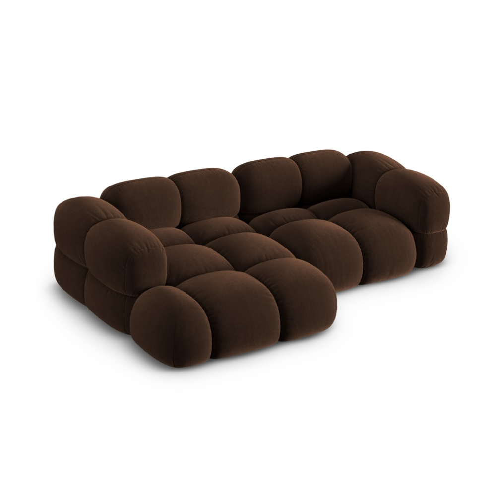 Samt-Ecksofa 3-sitzig links LORETTO schokoladenbraun