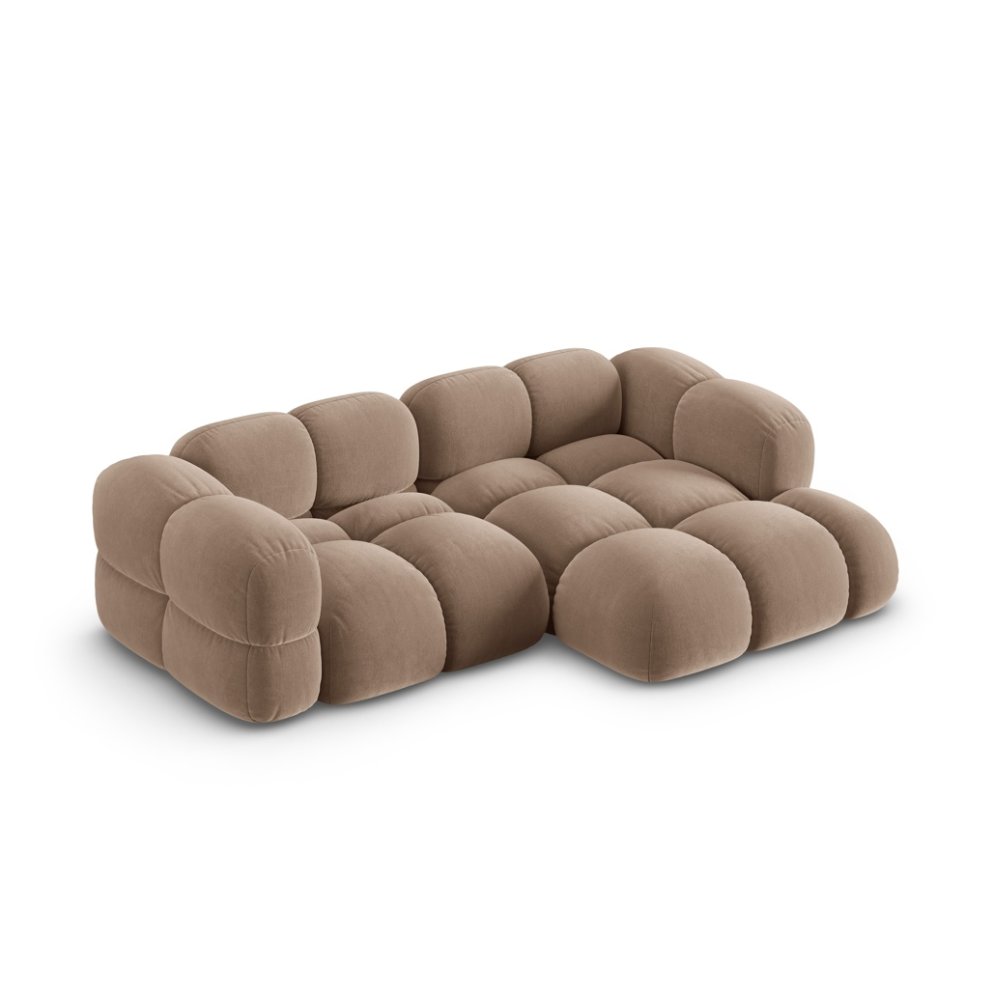 Samt-Ecksofa 3-sitzig rechts LORETTO dunkelbeige