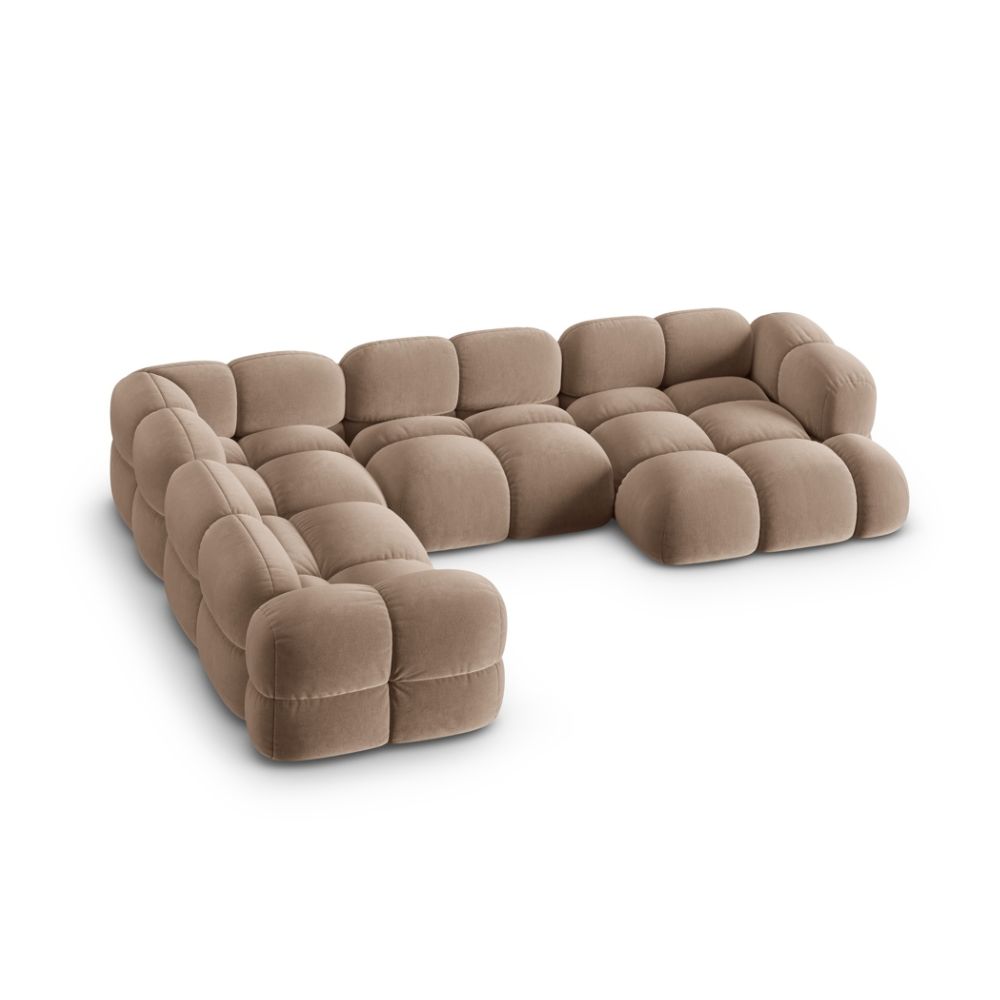 Samt-U-Form-Ecksofa links LORETTO dunkelbeige
