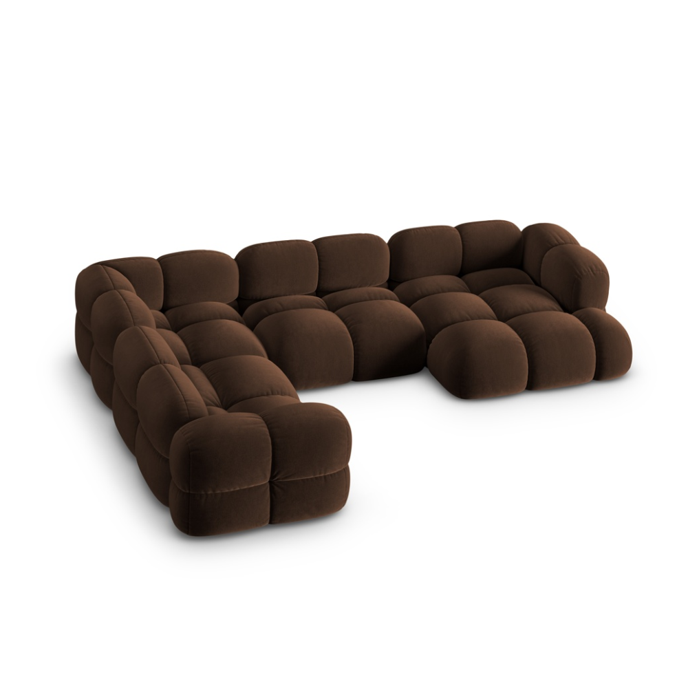 Samt-U-Form-Ecksofa links LORETTO schokoladenbraun