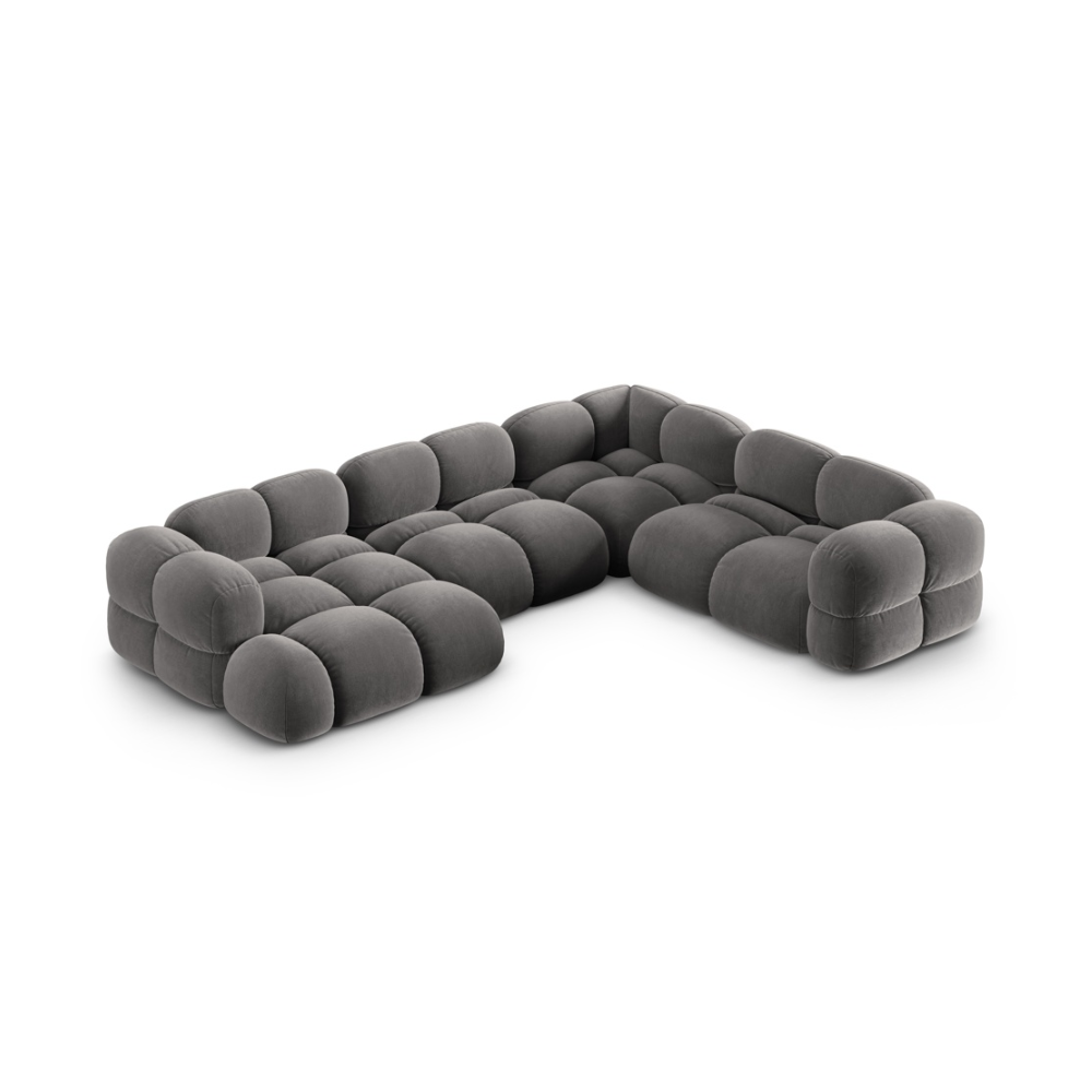 Samt-U-Form-Ecksofa rechts LORETTO grau