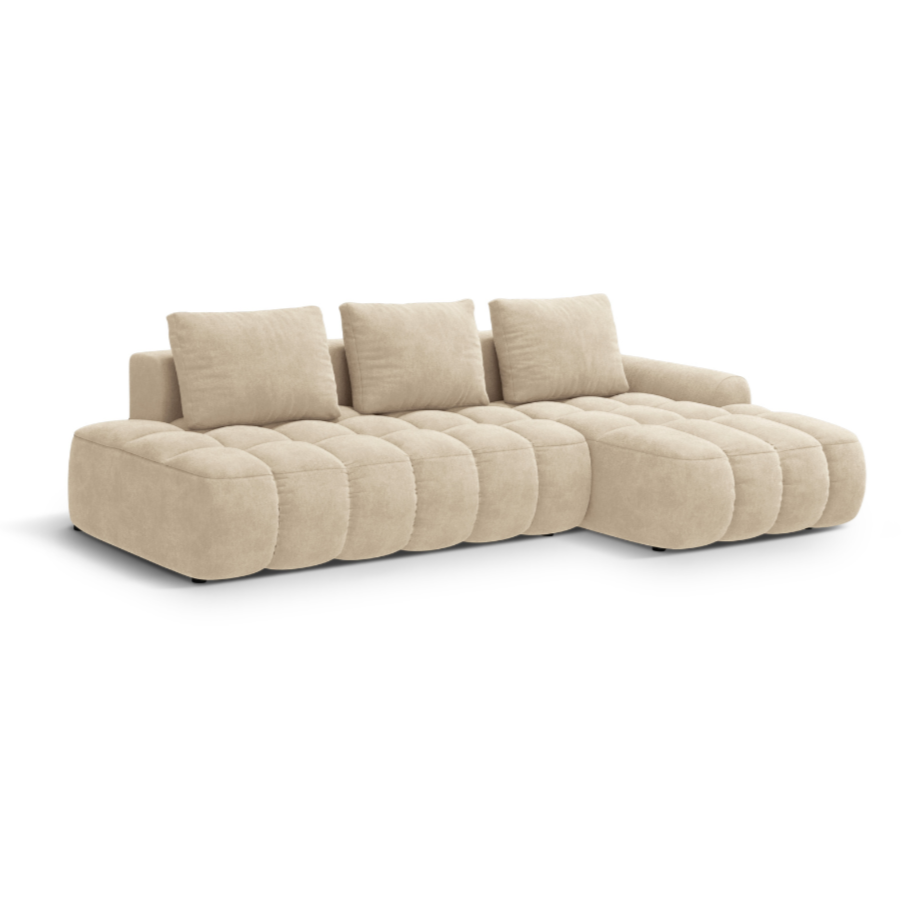 Samt-Ecksofa rechts mit Schlaffunktion 3-sitzig LINZ hellbeige