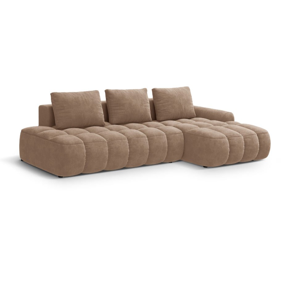 Samt-Ecksofa rechts mit Schlaffunktion 3-sitzig LINZ dunkelbeige