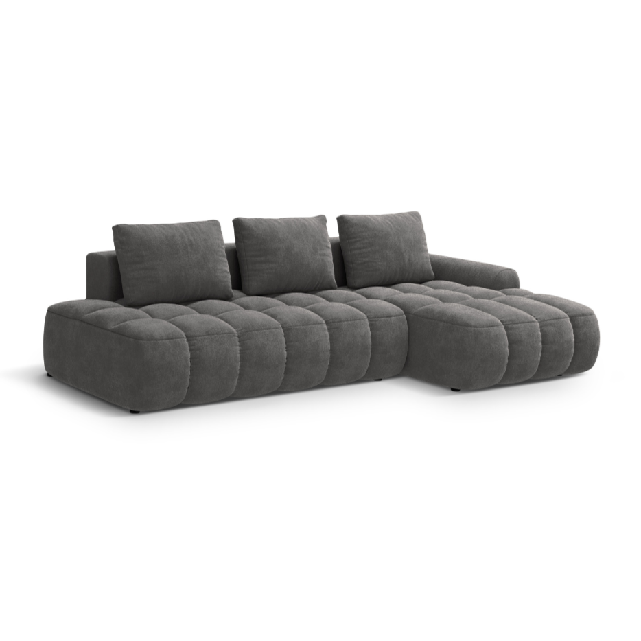 Samt-Ecksofa rechts mit Schlaffunktion für 3 Personen LINZ dunkelgrau
