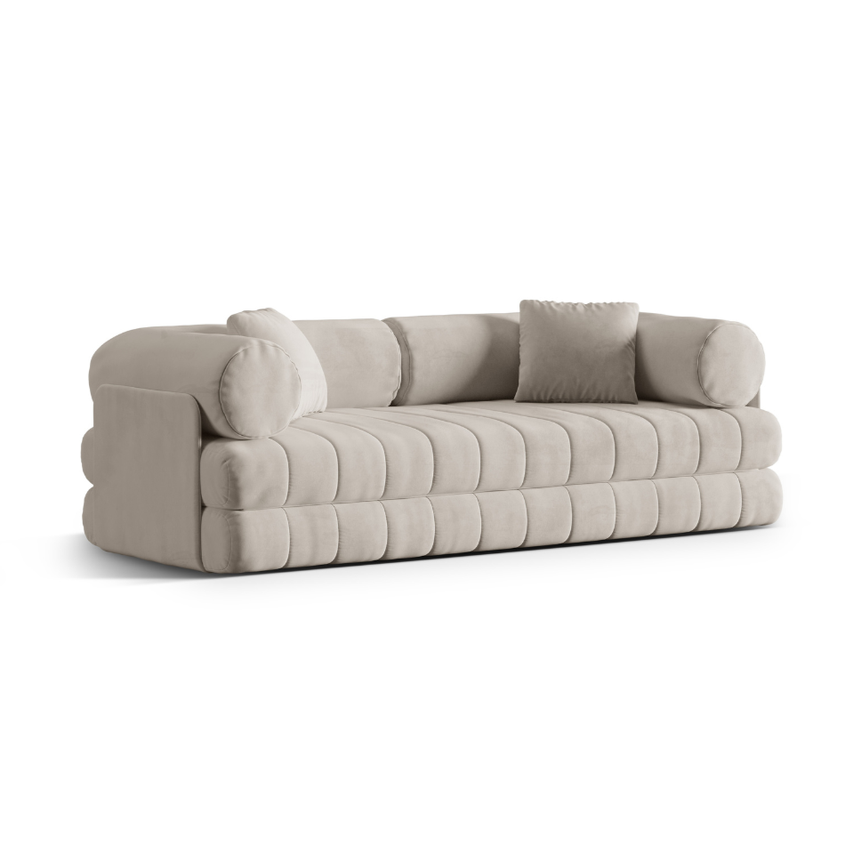 Velvet 3-seater sofa with sleeping function KEMI beige