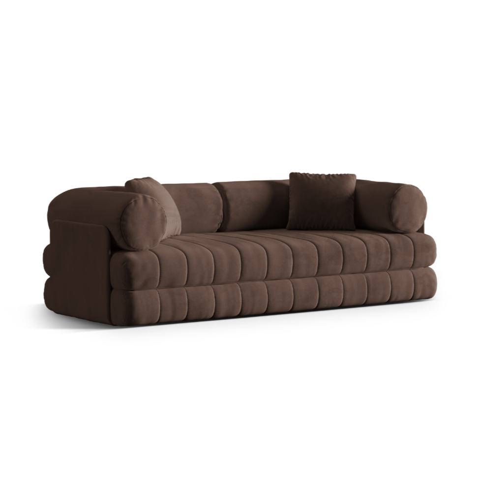 Chocolate 3-seater velvet sofa with sleeping function KEMI