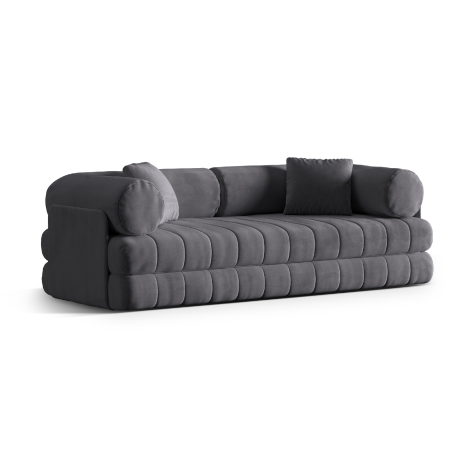 Velvet 3-Seater Sofa with Sleeping Function KEMI Dark Gray