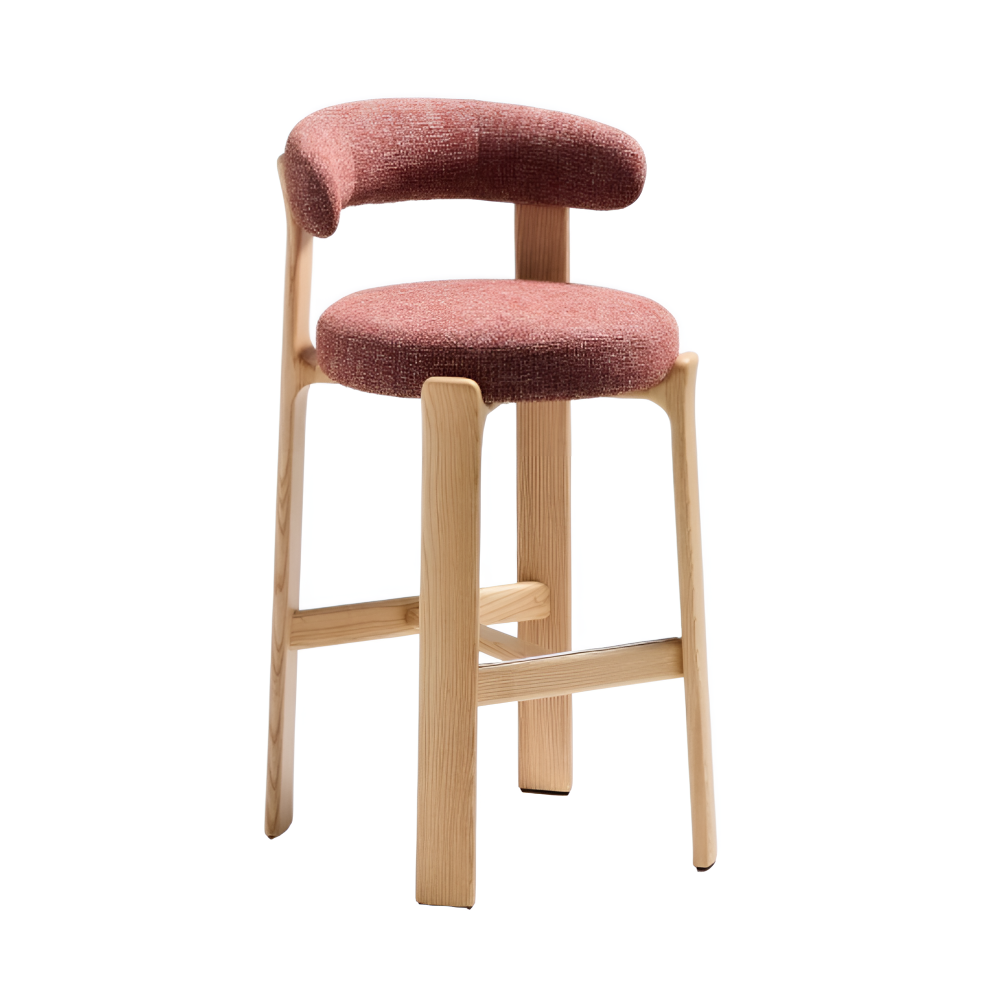 GRANITE red chenille stool with an ash base