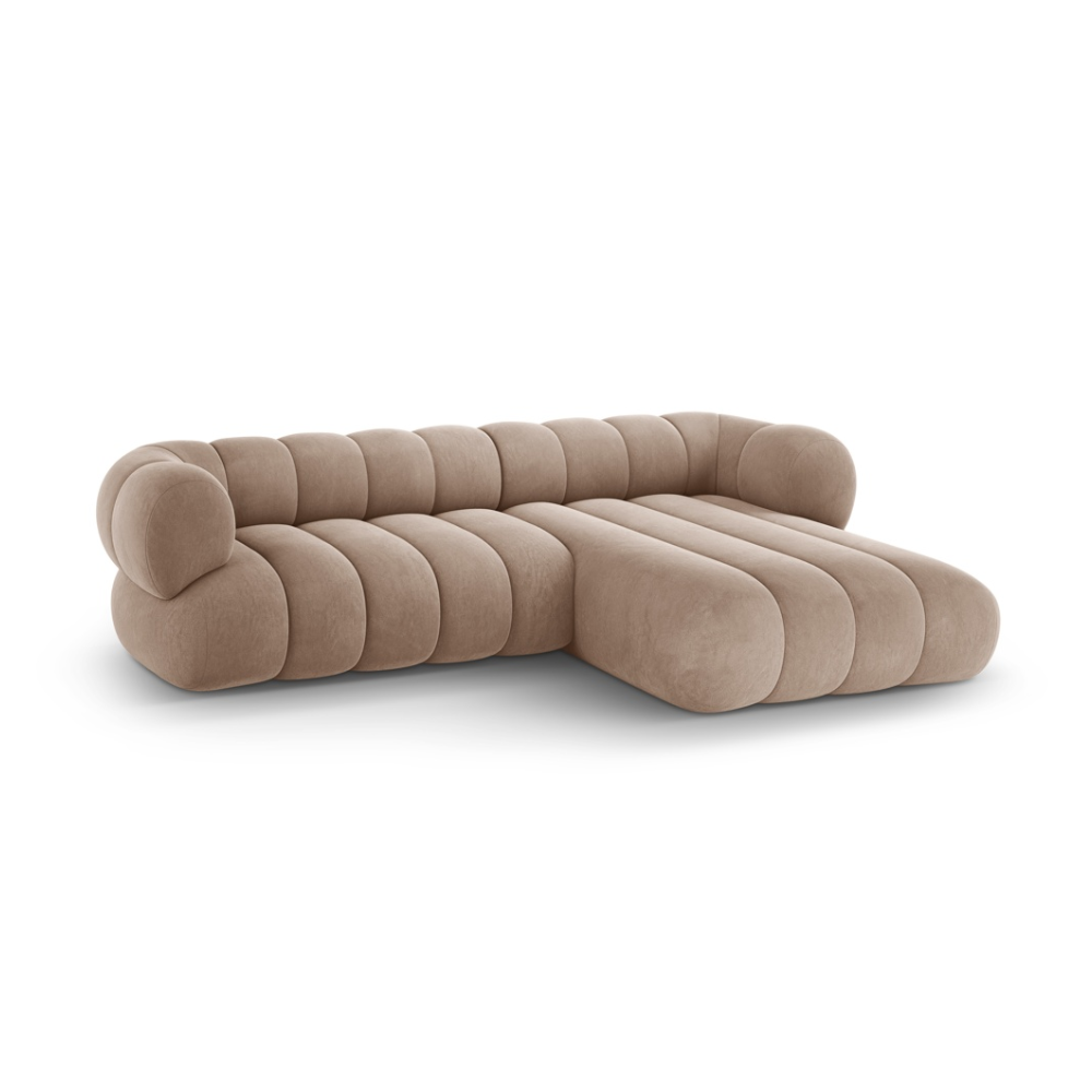 Samt-Ecksofa für 5 Personen, rechtsseitig, KOGE, dunkelbeige