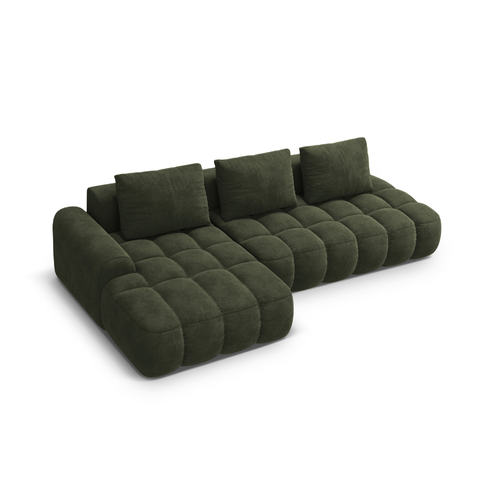 Samt-Ecksofa links mit Schlaffunktion für 3 Personen LINZ grün