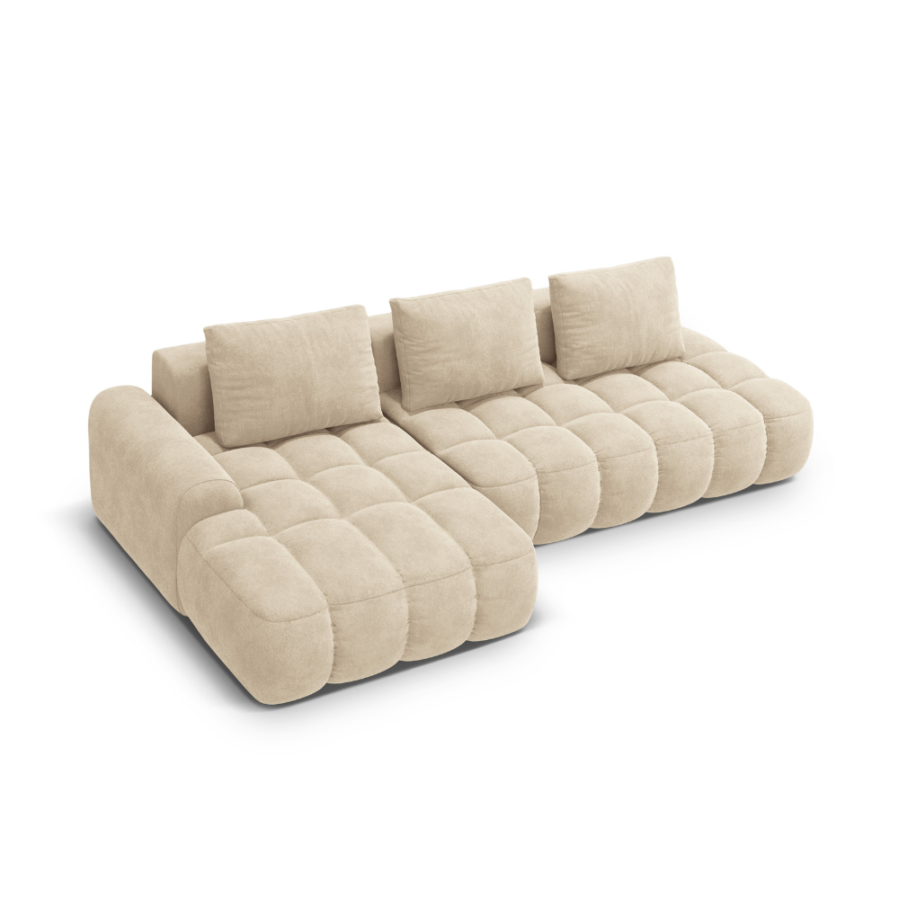 Samt-Ecksofa links mit Schlaffunktion für 3 Personen LINZ hellbeige