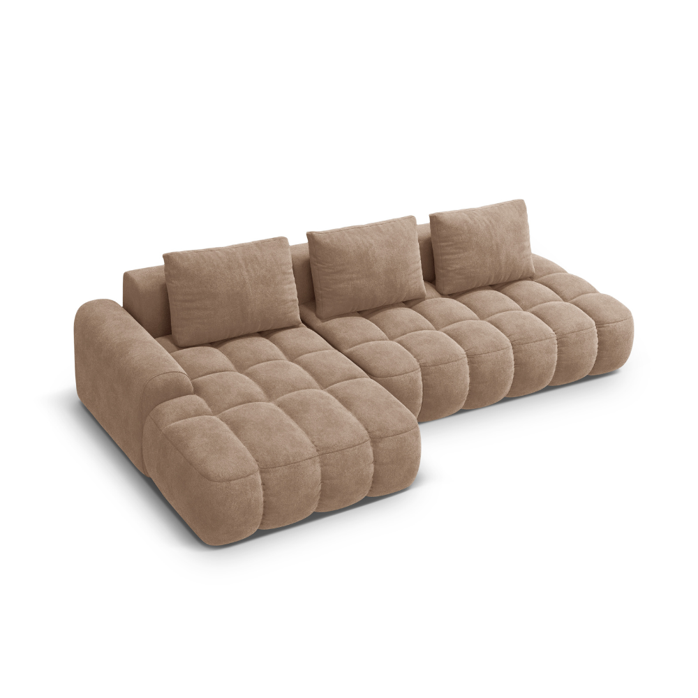 Samt-Ecksofa links mit Schlaffunktion 3-sitzig LINZ dunkelbeige
