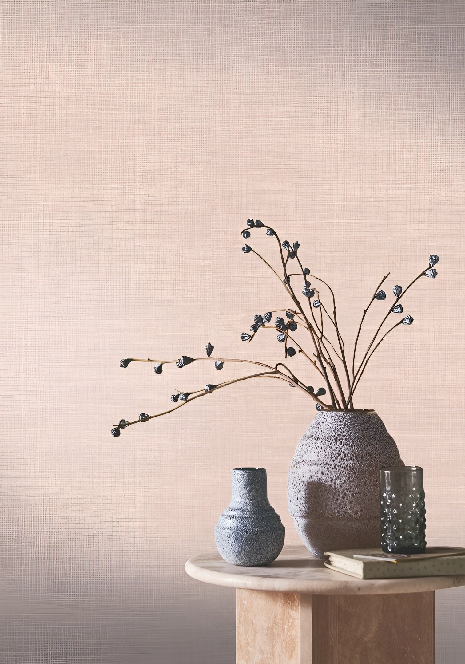 Structural wallpaper resembling linen canvas SHINOK - BOIS DE ROSE dark pink