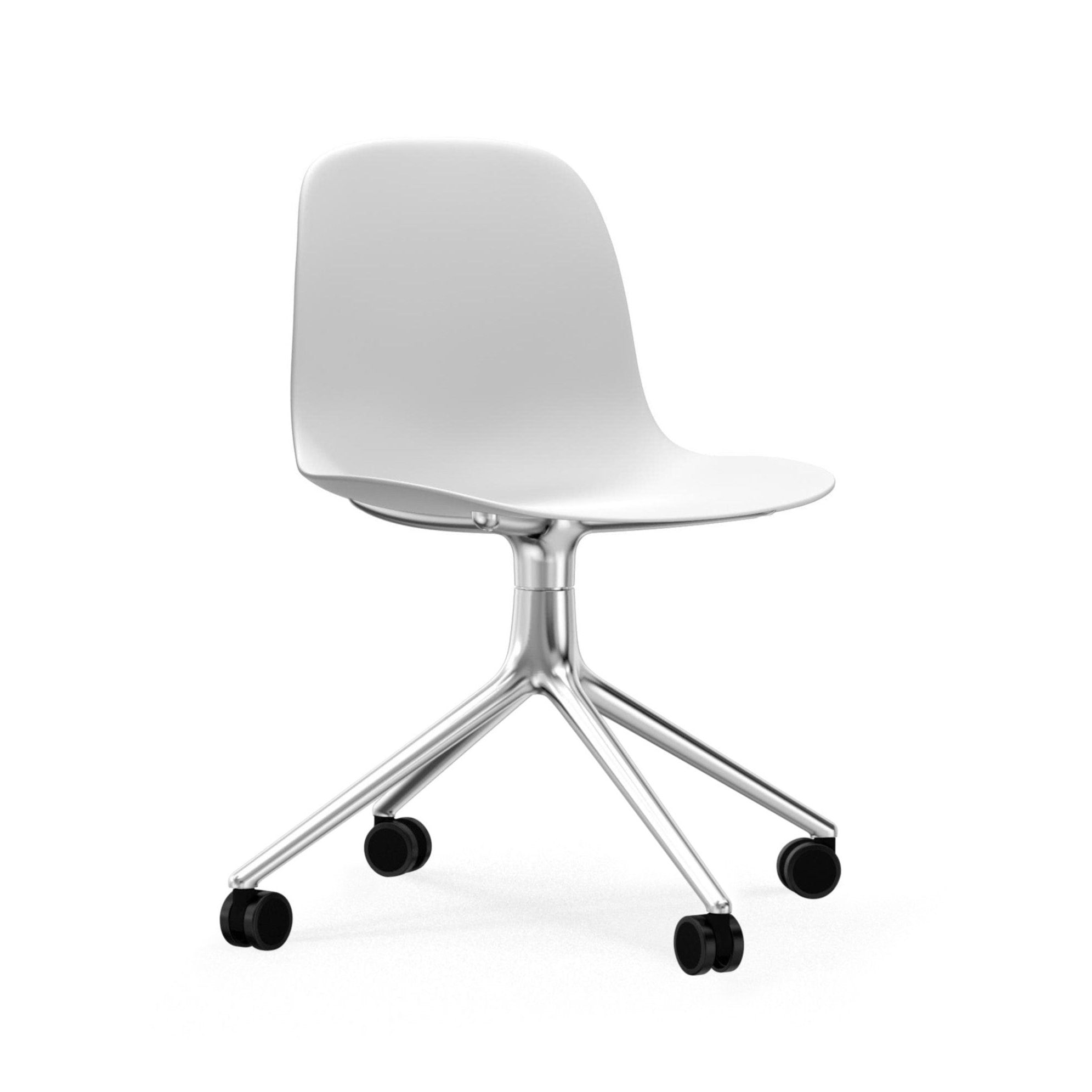 4W white office chair with an aluminum base on wheels