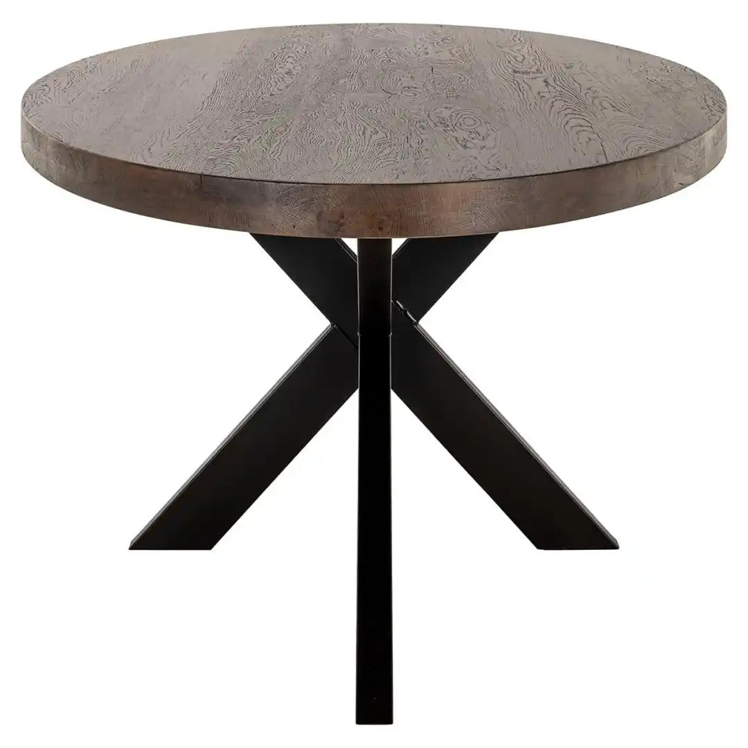 Oval table WATSON dark brown oak top with black base