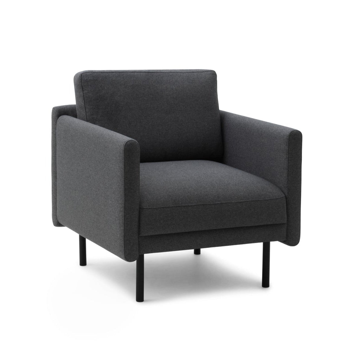 Gray rar armchair with a black base