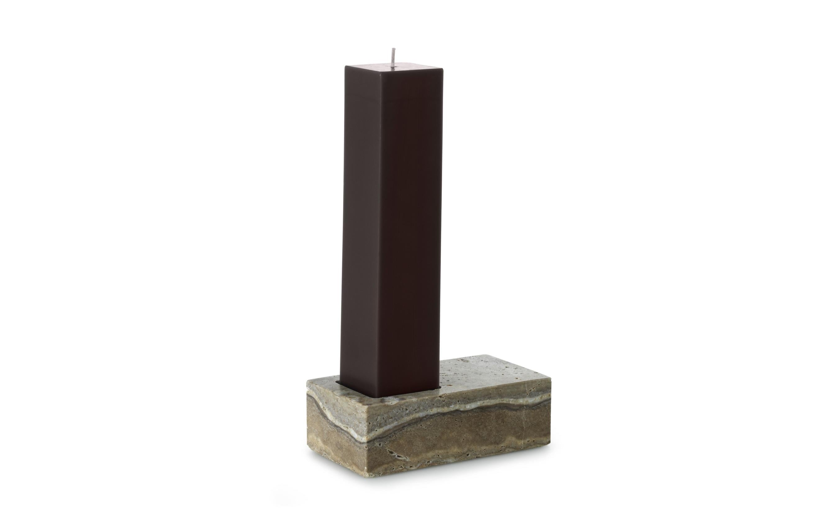 Kerzenhalter EVEN silber-braun Travertin