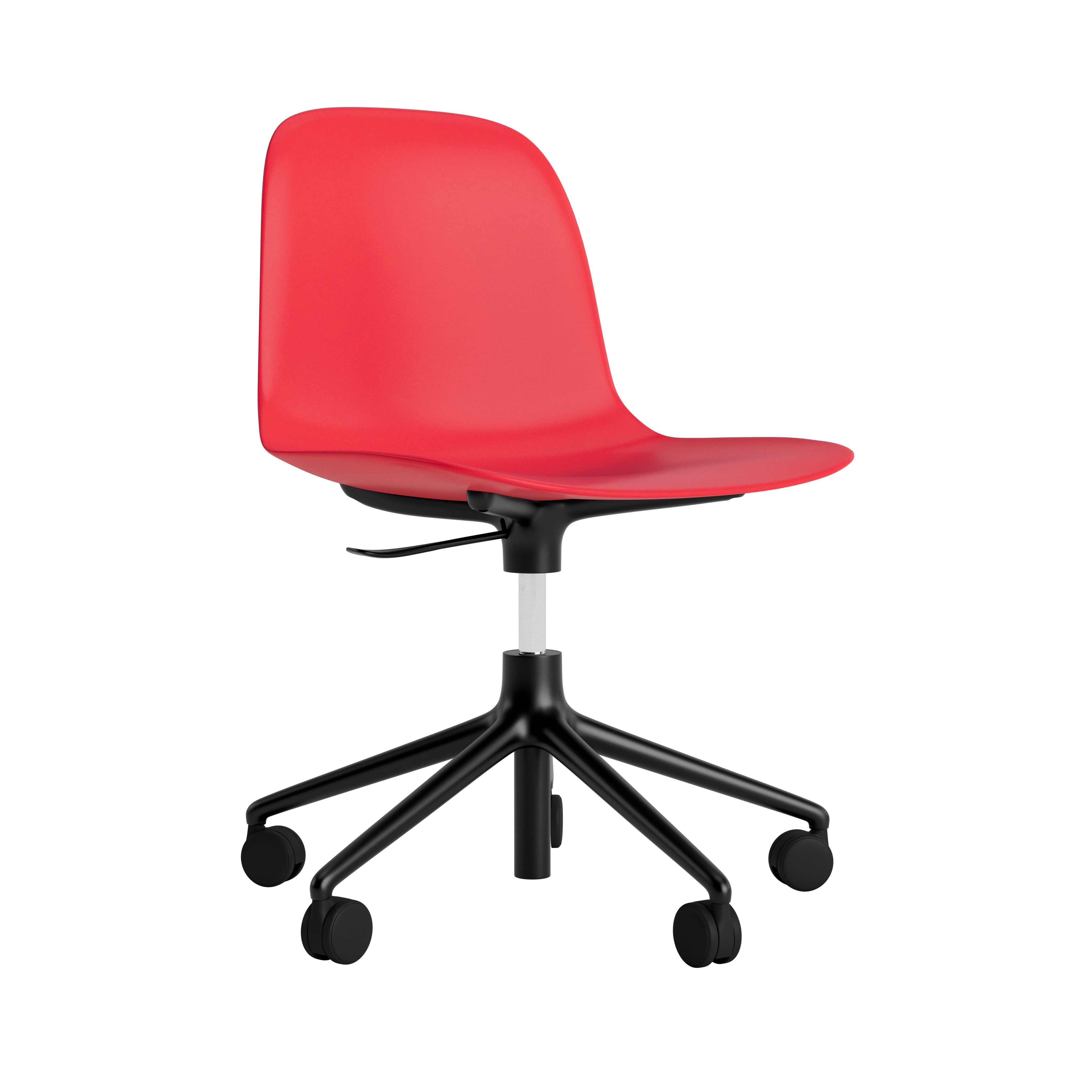 Office Chair mit einstellbaren 5W -Formularen rot mit einer schwarzen Basis auf Rädern