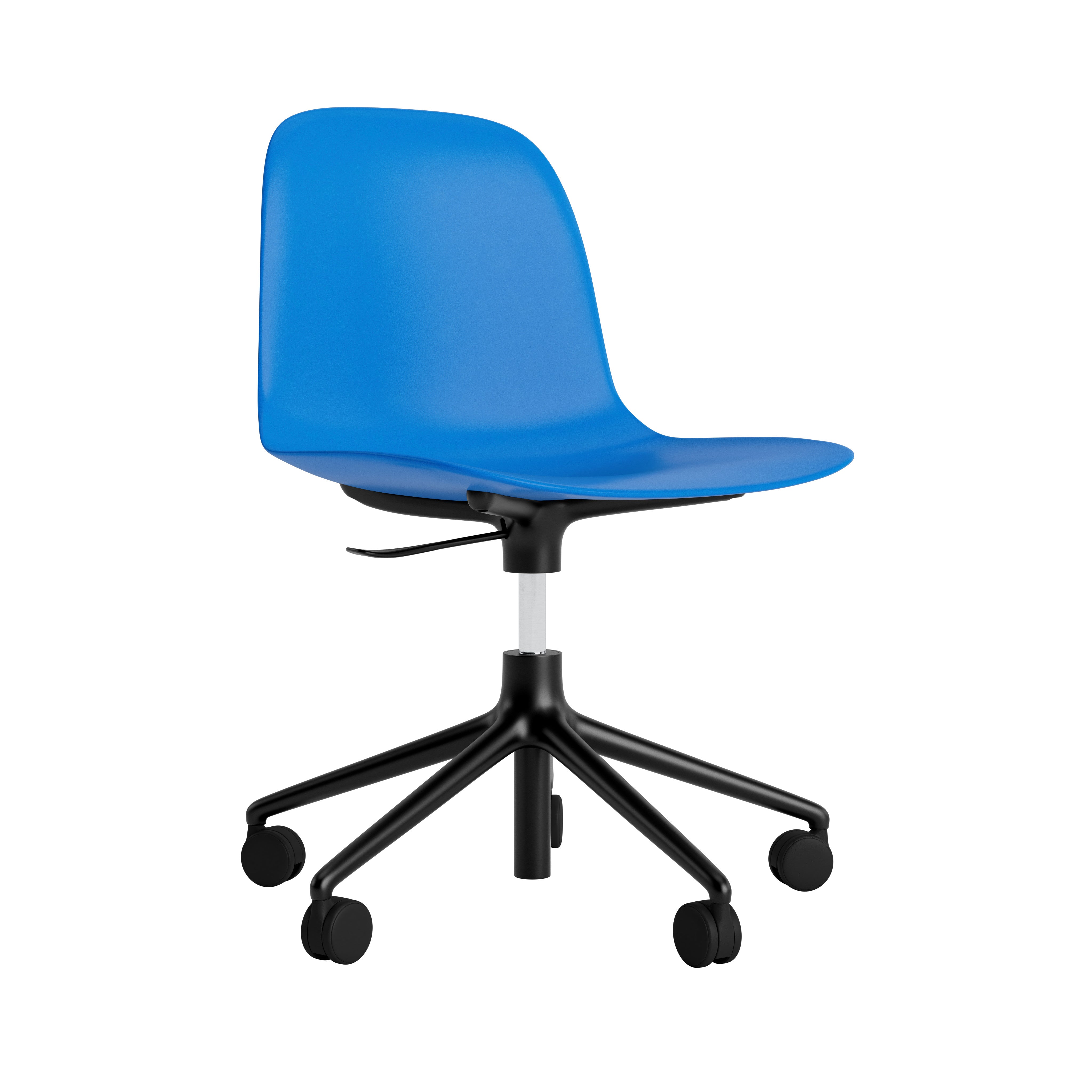 Bürostuhl mit einstellbaren Formularen 5W blau mit einer schwarzen Basis auf Rädern