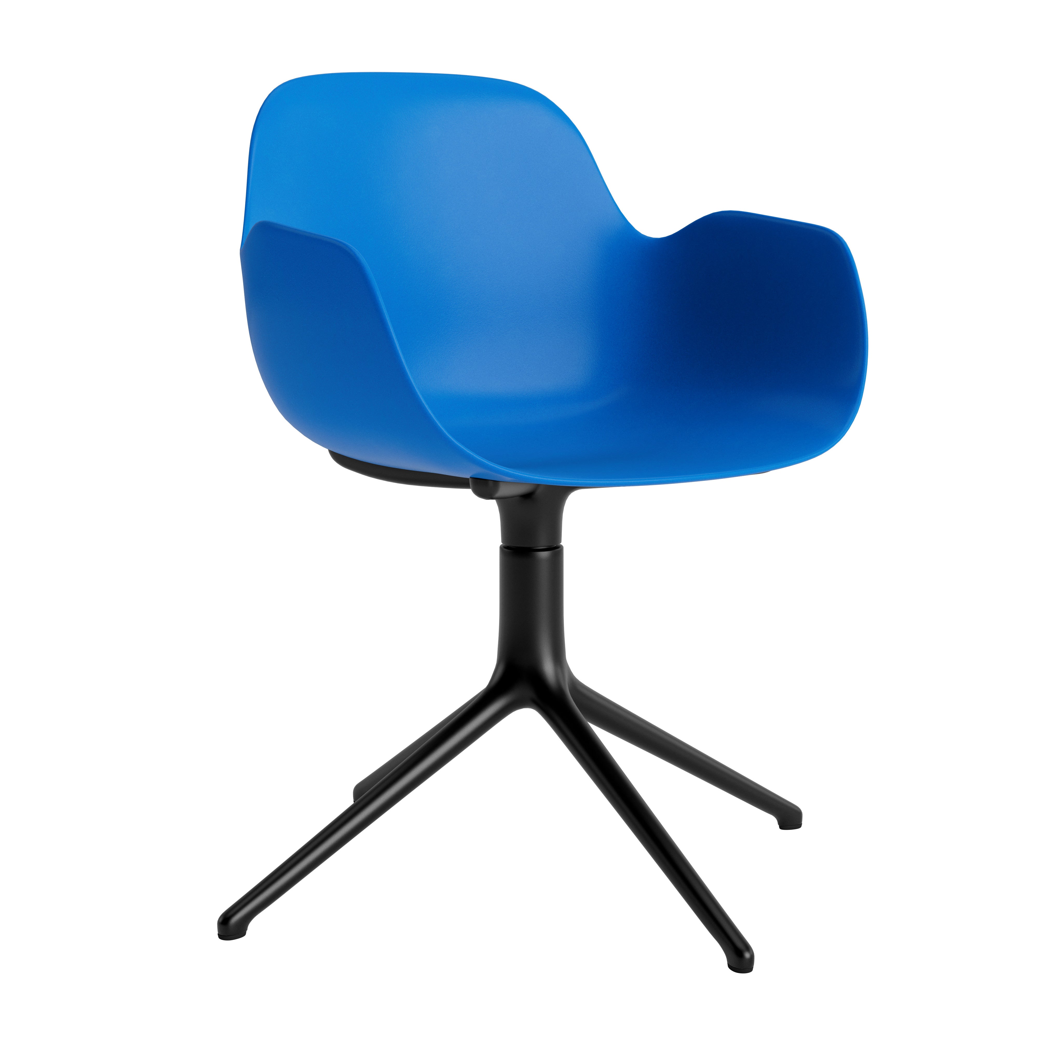 Bürostuhl mit 4L -blauen Armlehnen mit einer schwarzen Basis