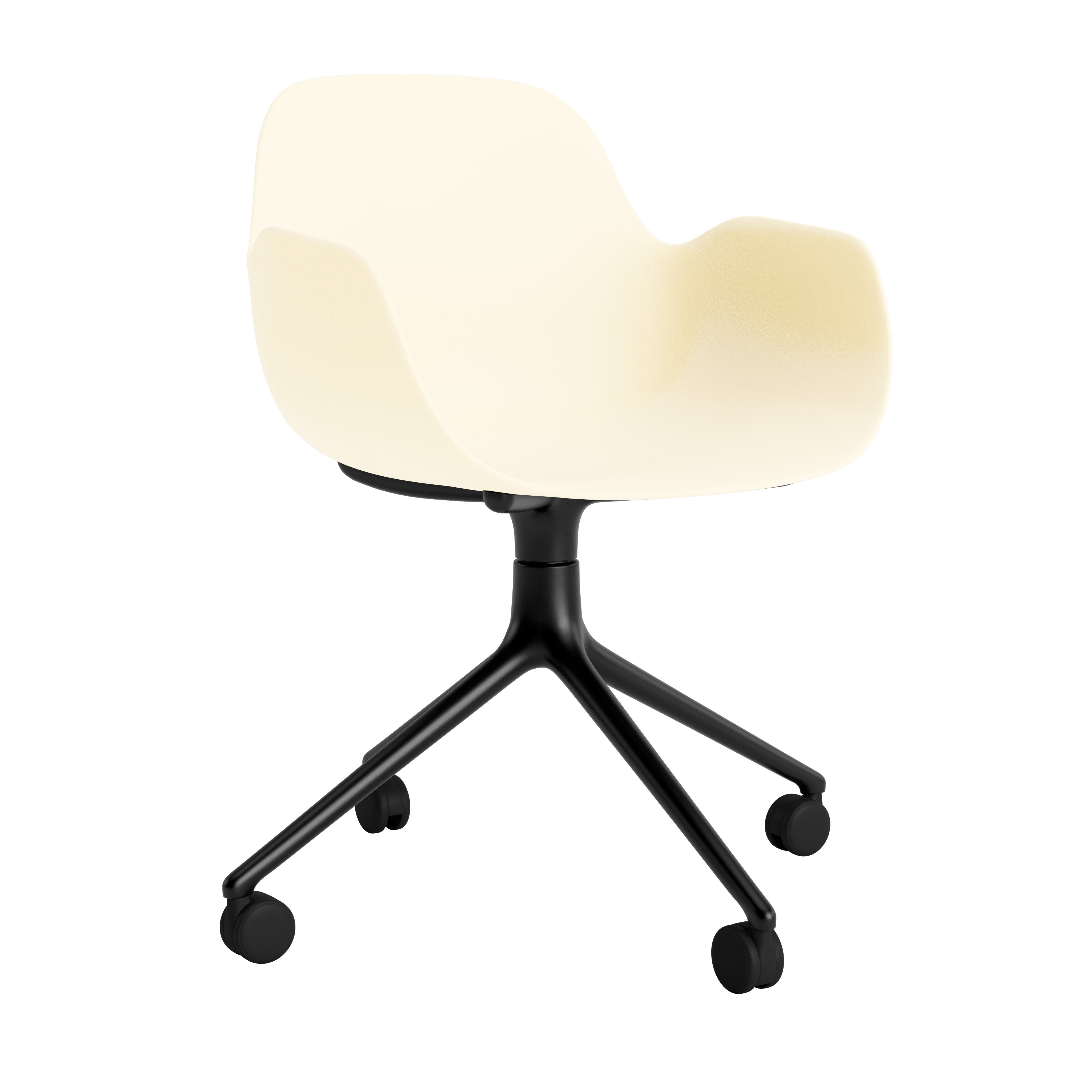 Bürostuhl mit 4W -Creme -Armlehnen mit einer schwarzen Basis