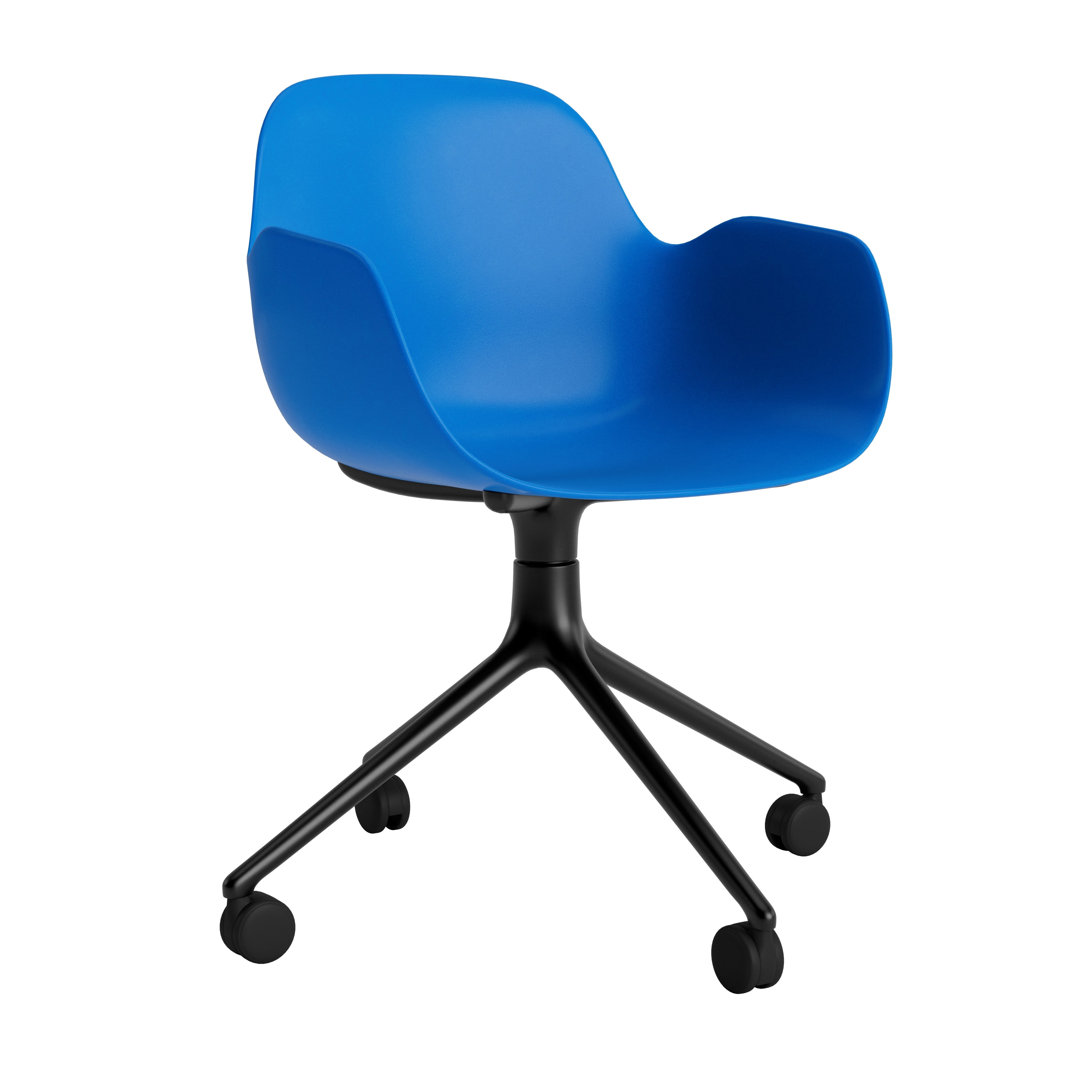 Bürostuhl mit 4W blaue Armlehnen mit einer schwarzen Basis