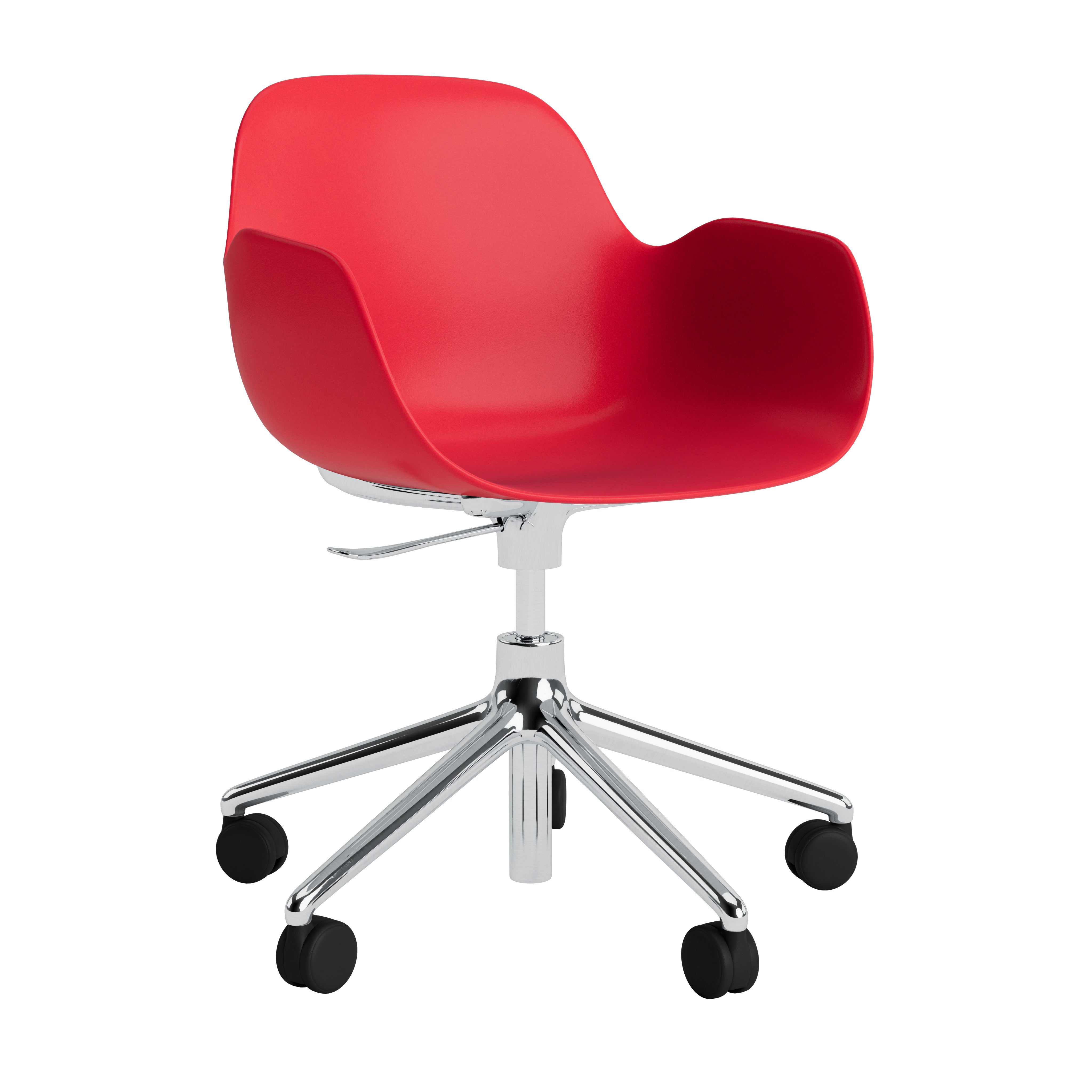 Bürostuhl mit Armlehnen mit einstellbaren 5W -Formen rot mit einer Aluminiumbasis
