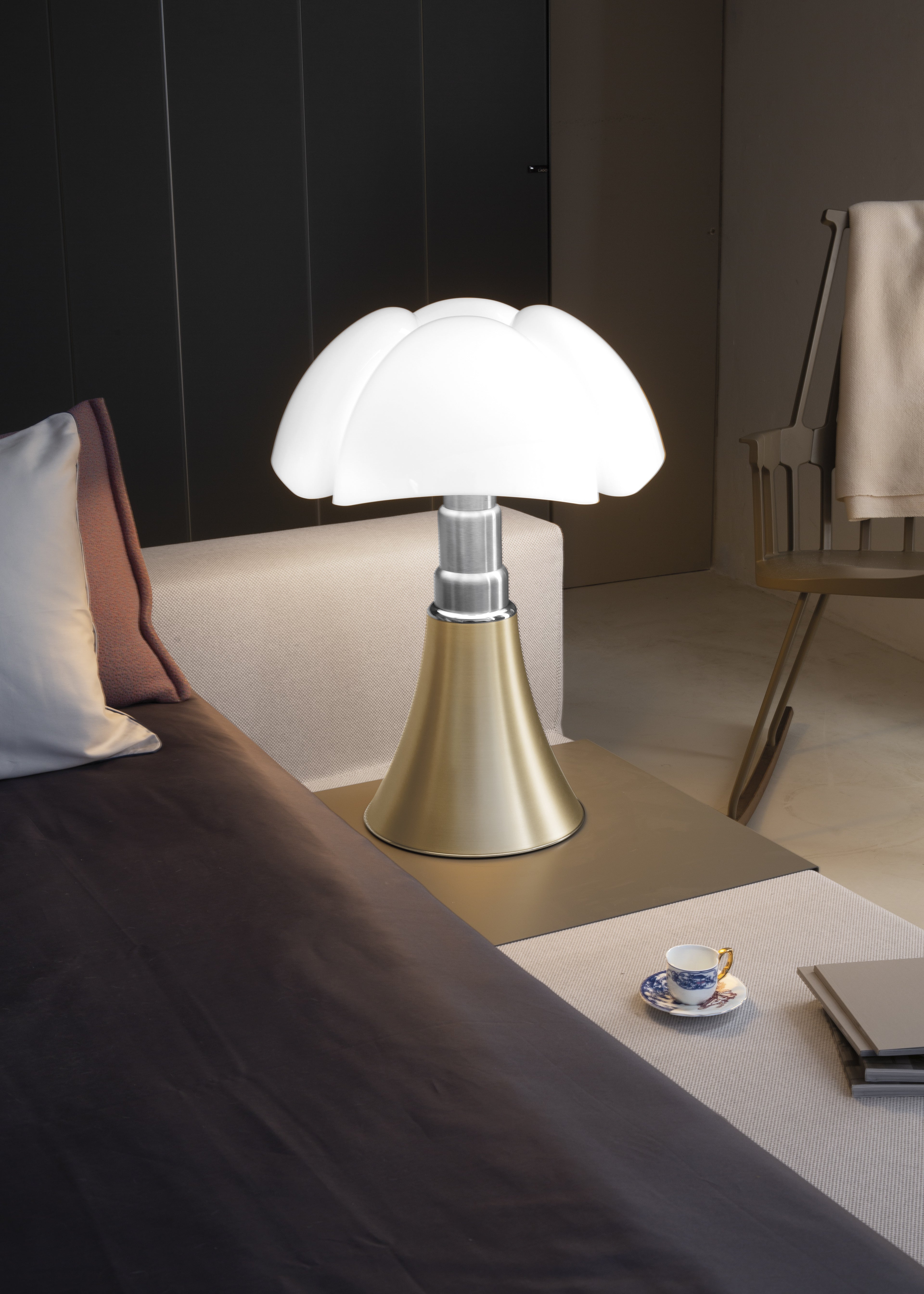 PIPISTRELLO Table Lamp with Opal Shade and Brass Base